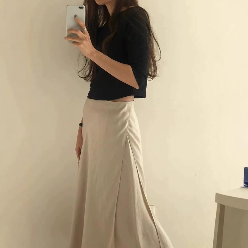 MIDIスコート レディース 夏 通い用 無地 光輝繻子 フィッシュテール 韓国 今めかしい 合わせ分かりやすい 雅びやか 木目細かな 軽さ 御機嫌酉の方角