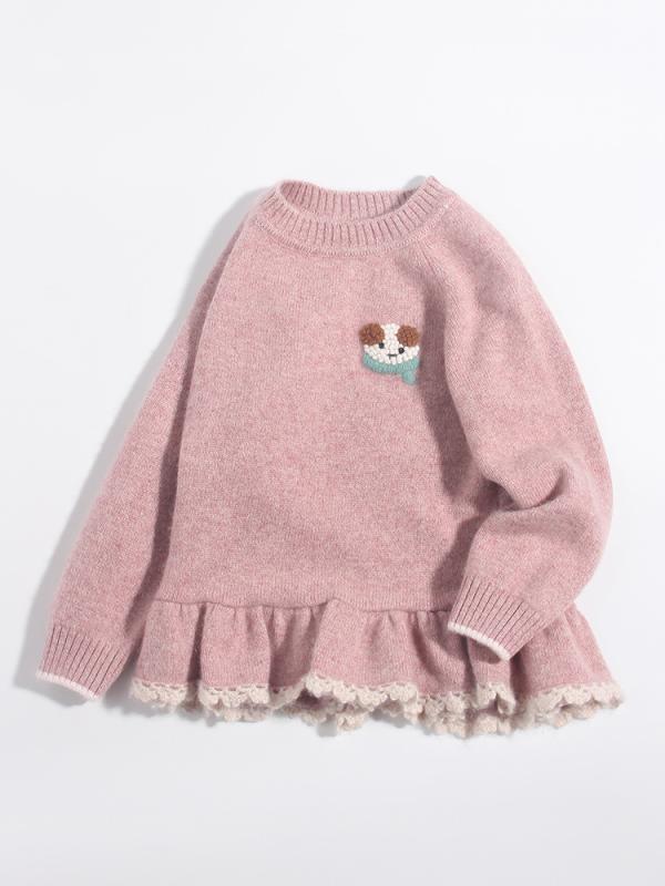 ワンピースセーター ベビー用 カシミヤ ラウンドネック かわいい 小犬 プリント 柔らかい 暖か ニット トップス 日常着 子供服 軽量 室内用