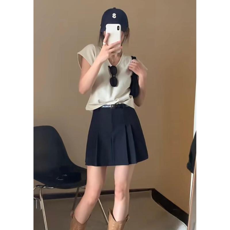 スカート プリーツ Aライン 切り替え 学院風 夏 カジュアル 膝丈 半身 フレア ロング ミディ ガールズ スタイル 軽やか 動きやすい コーデ 普段使い 通学