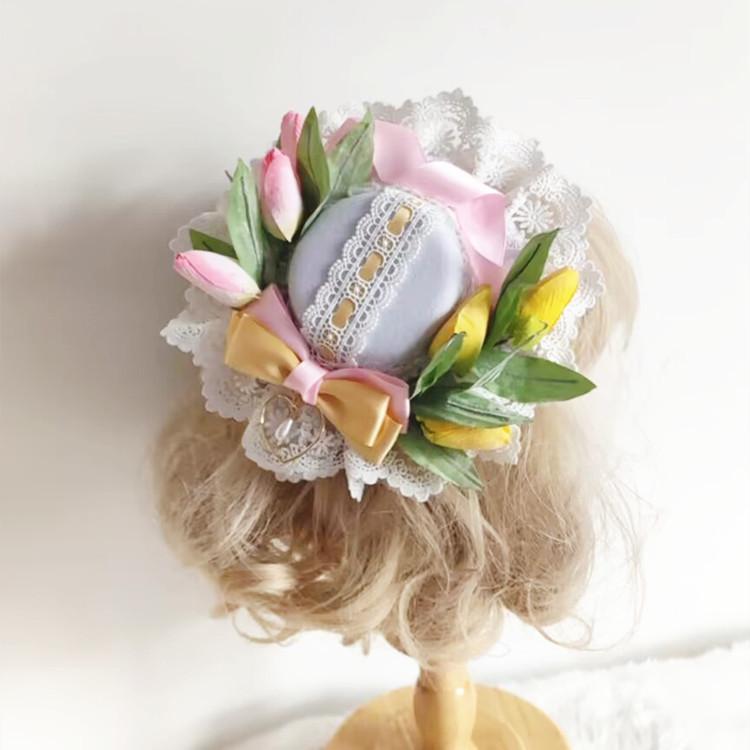 レディース ヘアアクセサリー かわいい レース 小礼帽 チューリップ 春 散策用 ヘアクリップ ヘア飾り 蝶結び リボン ロリータ スタイル 軽量 普段使いx3