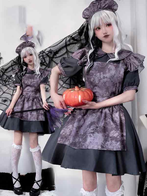 ハロウィン コスプレ 衣裳 お上さん用 魔女装 かぼちゃ動機 ヴァンパイア ゴシック表現スタイル お手伝いさん服 靉靆たる恐怖  寄り合い用 愛くるしげ 恐怖を感じた 黒いこと 色合い 通年相応うx2