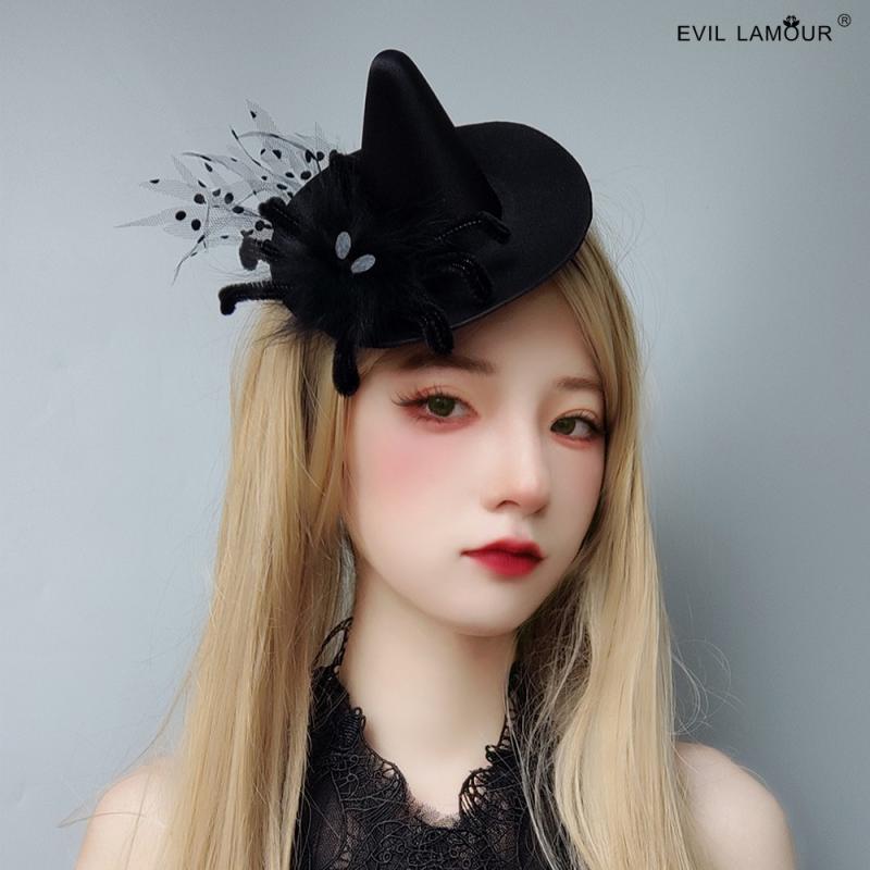 ヘアクリップ ハロウィン 魔女 小帽子 黒 蜘蛛の巣 レース ゴシック セクシー 仮装アクセサリー 秋 パーティー用 レース素材 かわいい ヘアピン ヘア飾りx5