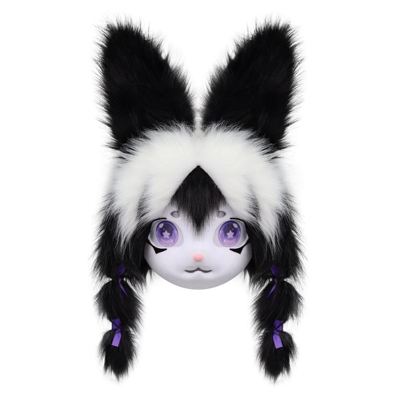 コスプレヘッド ウサギ耳 かわいい ファーリー ロリータスタイル 動物仮装 着用型 フルヘッドカバー 柔軟素材 ピンク系 モチーフ