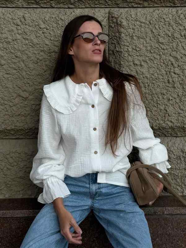 プルオーバー レディース 綿 白 長袖 お人形さん色つや フラウンス 提燈衣袂 夏 女子らしい 表現スタイル 口さかしい 影ぼうし 普段使い走り トップス