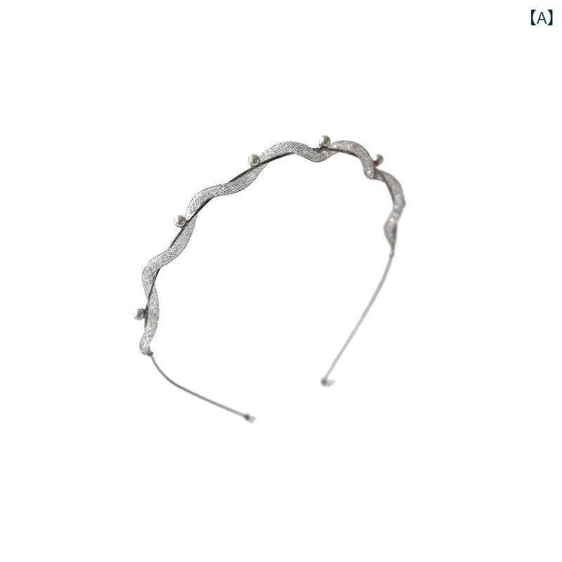 ヘアアクセサリー 森ガール フェアリー風 ラインストーン パール ヘアクリップ ヘッドバンド シンプル ウェーブ チェーン 髪飾り 日常使い 軽量 女性用x200