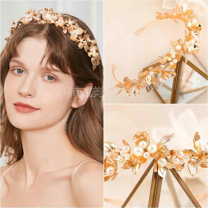 ヘアアクセサリー レディース ウェディング パール ゴールド フラワー モチーフ ヘッドバンド ティアラ 結婚式用 ブライダル ヘッドピース 華やか 装飾 女性用 日常使い 可能 スタイルx3｜みやショップ店
