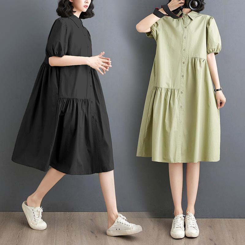 ワンピース レディース 夏用 シャツワンピ ゆったり 大きめサイズ お腹カバー スリム効果 アシンメトリー 開襟 フィット 軽量 吸湿速乾 通勤 普段使い 4,407円