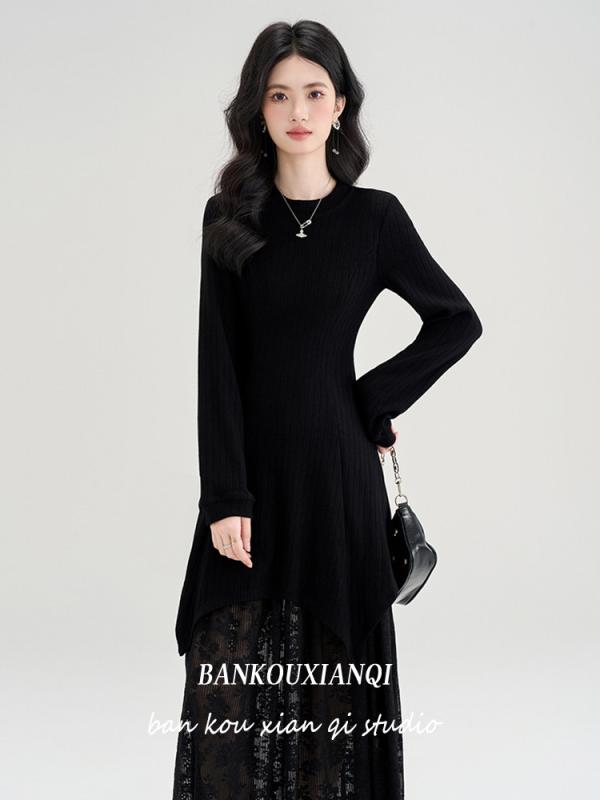 衣装 レディース 秋 編み物 うつり変わり ロング 黒いこと 女子らしい 伸縮性 軽さ 普段使い走り 雅びやか 影ぼうし