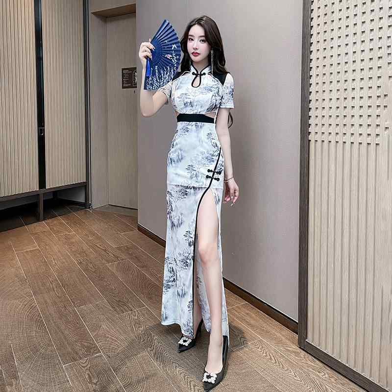 レディース セクシー ロングドレス 上品 イブニングドレス ナイト 用 パーティー ワンピース ホステス キャバクラ スタイル 切り替え 伸縮性 素材 ブラック ピンク系x2
