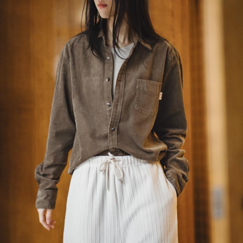 レディース シャツ コーデュロイ ゆったり 長袖 秋冬 カジュアル トップス 暖かみ レイヤード インナー 綿素材 スタンドカラーx5
