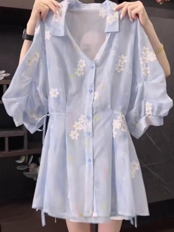 ブラウス レディース 短袖 花柄 大きいサイズ 高級感 夏 スタイリッシュ ヤング 洋風 合わせやすい ユニーク トップス フレッシュ 普段使い