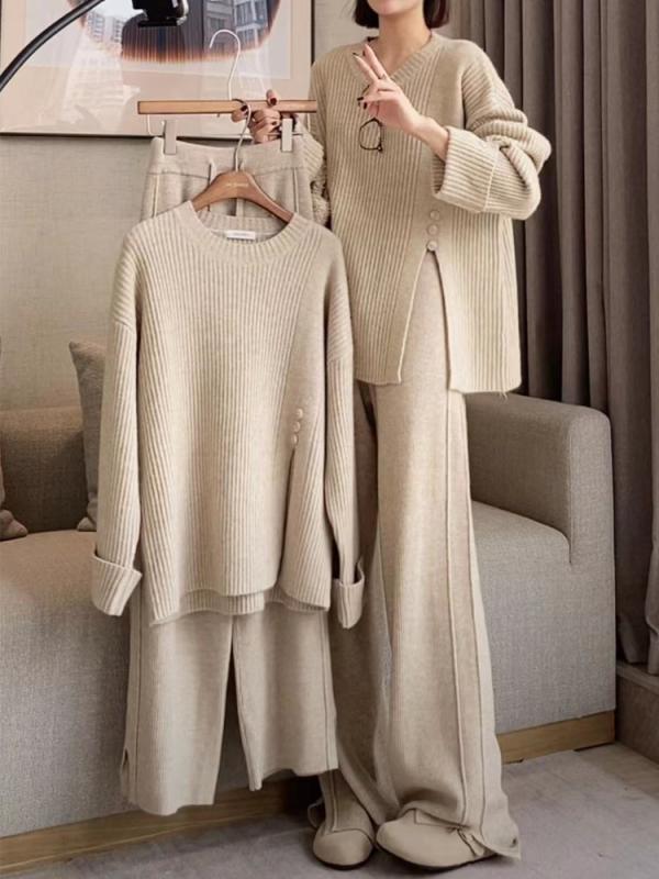 秋冬 レディース ニットセーター ゆったりワイドパンツ セット 暖か 伸縮性 ゆったりシルエット フィット 普段使い 4,805円