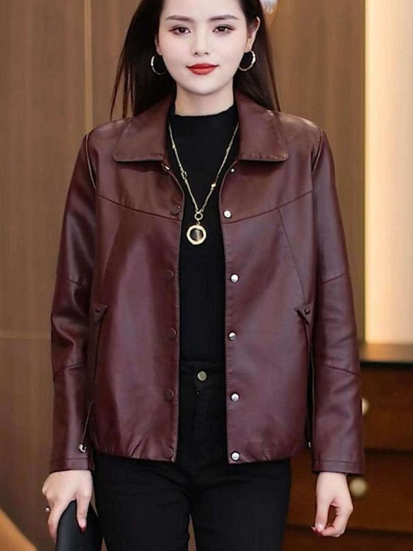 ジャケット 女性用 ショート丈 革 アウター 春秋 スタンドカラー スリム フィット ベーシック トップス 普段使い 軽量 スタイリッシュ