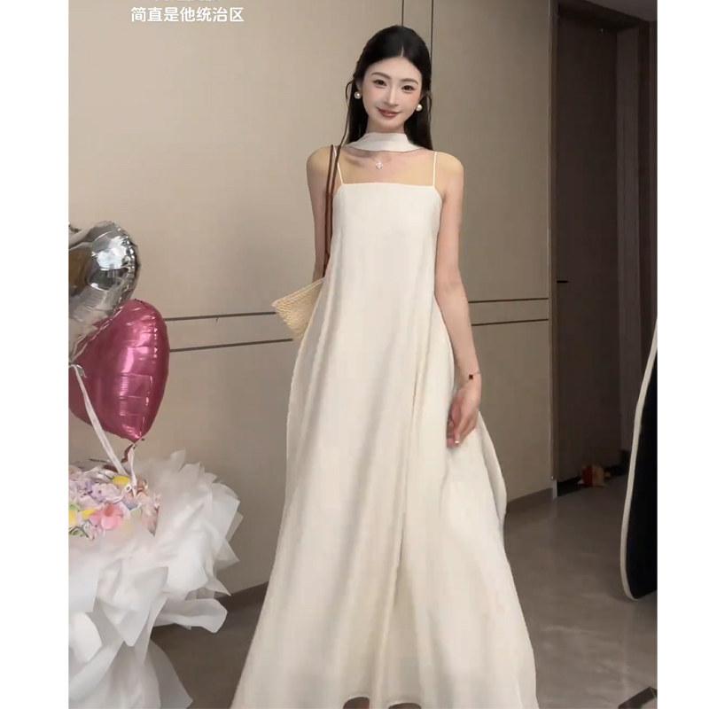 レディース たまり場 砂浜 ロングお召しもの ノースリーブ 吊り紐 スコート 夏用 軽さ 女子らしい 雅びやか ゆったり 表現スタイル お上さん用 お召しもの ロングスコート