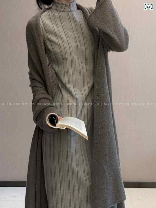 レディース 瀬戸ものお召しもの 縞模様 ノースリーブ レトロ  凝った 質感原料品 ロング丈 雅びやか 表現スタイル お上さん用 ロングスコート フォーマル お召しもの 口さかしい 影ぼうし