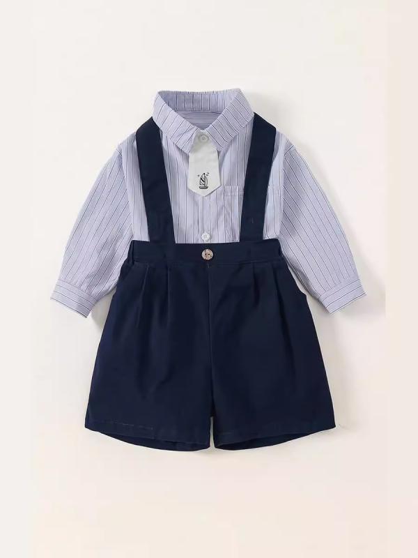 子供服 男の子 春 長袖 学院風 シャツ 背広パンツ 2点セット 幼稚園 日常使い スクールスタイル コットン混 軽量