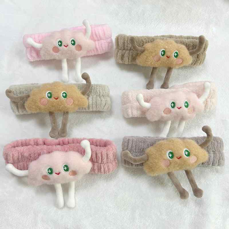 レディース ヘアバンド かわいい 雲 刺繍 ふわふわ カートゥーン キャラクター 柔らかい 素材 洗顔用 フェイスマスク用 ヘッドバンド 髪留め 日常使い 軽量 伸縮性x200