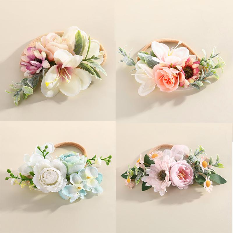 ヘアアクセサリー 造花 花冠 ヘッドバンド フラワー ヘアゴム 伸縮 弾力性 新婦 ブライドメイド ウェディング パーティー 用 リアル 花飾り リゾート スタイルx240|みやショップ店