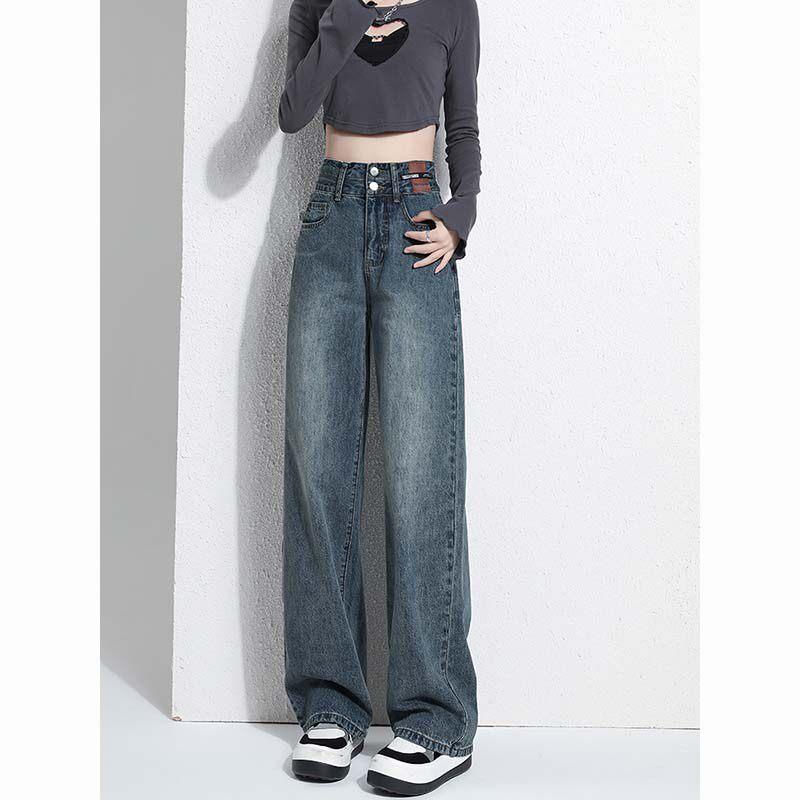 秋冬 女性用 ハイウエスト ワイドレッグ デニムパンツ ドレープ スリム効果 ストレート フロア丈 カジュアル 普段使い ストレッチ 快適|みやショップ店