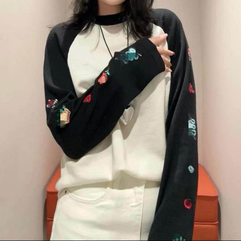 レディース 編み物 トップス 刺しゅう ラウンドのど首 ゆったり 秋冬 プルオーバー 心地よい 優しいこと 軽さ 伸縮性