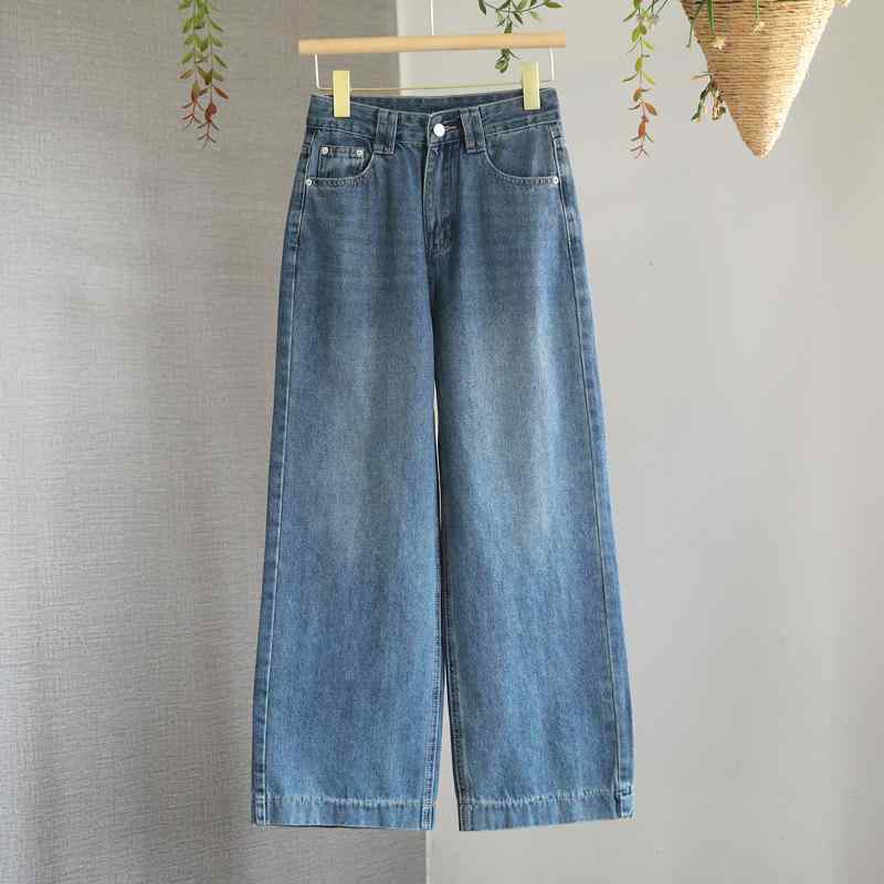 デニムパンツ レディース 秋冬 小柄対応 ワイドレッグ ハイウエスト ゆったり ビンテージ フリース 厚手 ストレート カジュアル デニム素材 暖か 普段使い