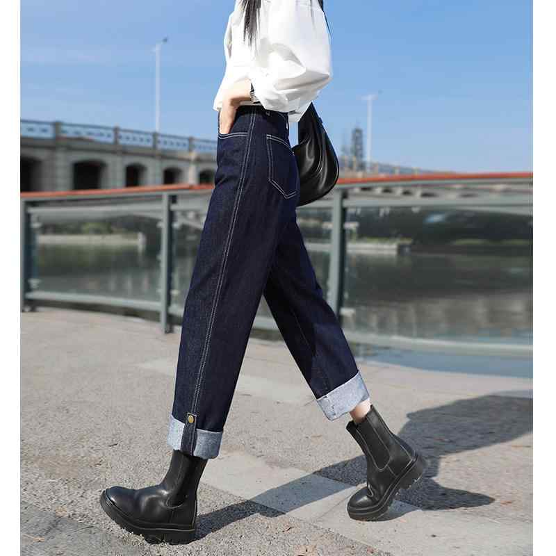 レディース デニムパンツ コットン素材 ロールアップ ストレート ハイウエスト ワイドレッグ ゆったりフィット 春秋 カジュアル 普段使い 快適 ストレッチ