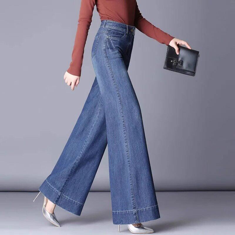 レディース デニム ハイウエスト ワイドレッグパンツ スリム見え ゆったり ストレート 落ち感 ロング丈 春秋 カジュアル 普段使い 綿素材