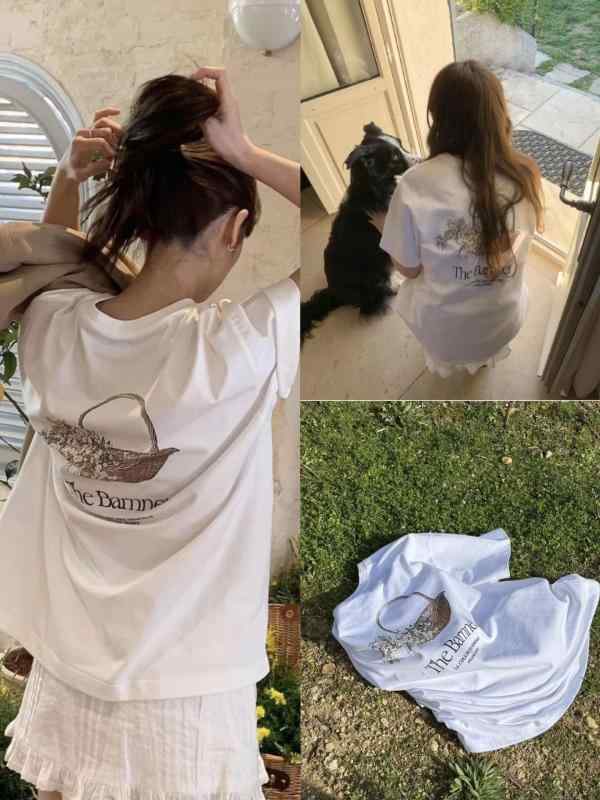 短袖 Tシャツ レディース 春夏 ゆったり 花柄 ロゴ プリント トップス 合わせやすい カジュアル 普段使い コットン 混 軽量 吸湿速乾