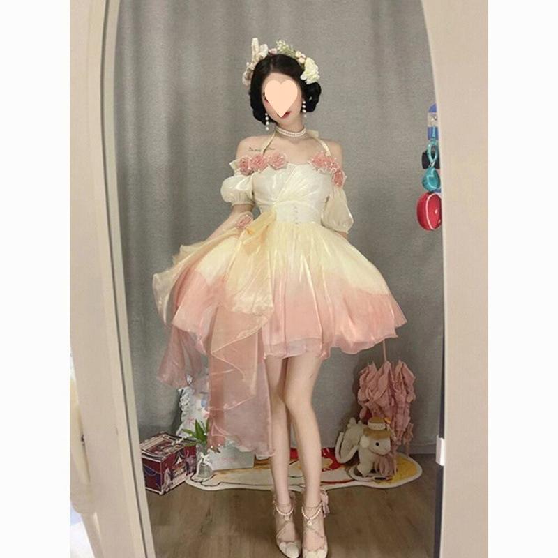 レディース 衣裳 愛くるしげ マーメイド姫 色合い 立体 お花  御召しもの サクラ色 系 軽さ 原料品 伸縮性 出どころ 寄り合い 普段使い走り 相応う お上さん用 トップス 入れ替わり