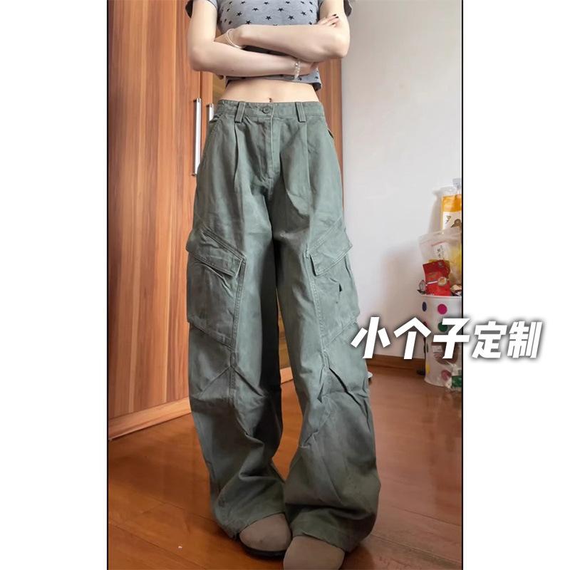パンツ レディース 秋 ゆったり ワイドレッグ ハイウエスト スリム ストレート レトロ アメリカンスタイル 大型ポケット ワーク カーゴ 快適 普段使い