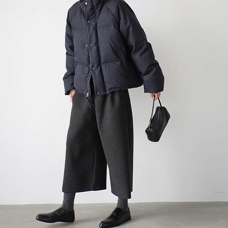 レディース 秋冬 パンツ ノーマルウエスト 混紡素材 厚手 保温 ゆったり 七分丈 ワイドレッグ 暖か ルーズフィット 普段使い 合わせやすい ボトムス 9,600円