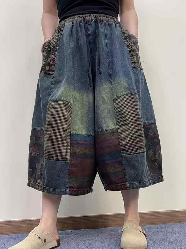 レディース デニムパンツ 夏用 軽量 コットン ヴィンテージ 切り替え ゆったり 細見え ワイドレッグ アンクル丈 ストレート 色落ち カジュアル