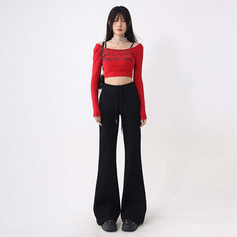 レディース ハイウエスト スウェットパンツ 秋冬 無地 ロングパンツ スリムフィット スリム見せ ドレープ感 微フレア 普段使い