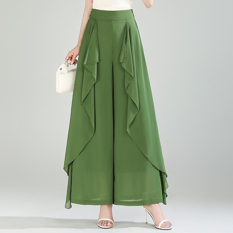ワイドパンツ レディース シフォン 夏用 薄手 ゆったり アシンメトリー デザイン カジュアル 普段使い 軽量 吸湿速乾 ルーズフィット
