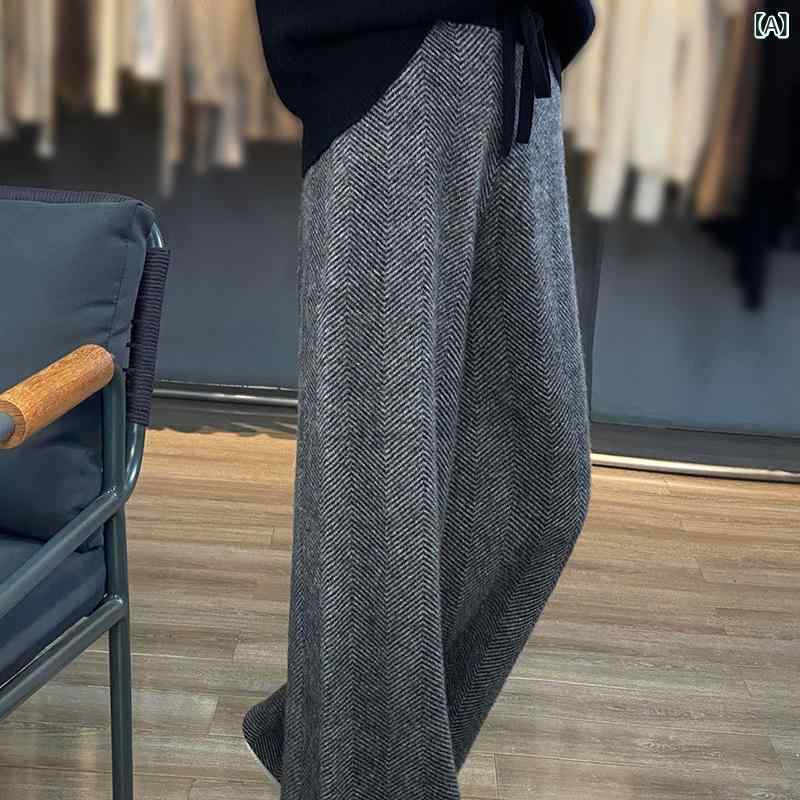レディース パンツ 秋冬 ウール 厚手 ワイドレッグ ハイウエスト ドレープ カジュアル ロング丈 ストレートレッグ ゆったり 普段使い