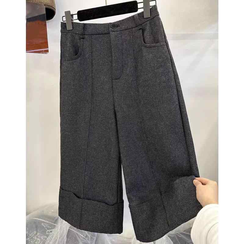パンツ レディース 秋冬 ワイドレッグ ストレート ウール 起毛 厚手 スリム効果 ゆったり カジュアル 普段使い 暖か 細身シルエット ボトムス