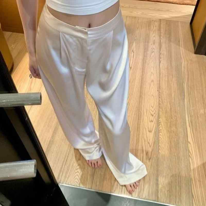 レディース ワイドパンツ ホワイト アセテートサテン 夏用 ドレープ ストレートシルエット 上品 カジュアル スリム効果 ロング丈 軽量 通勤 普段使い 光沢 涼しい 吸湿速乾 4,614円