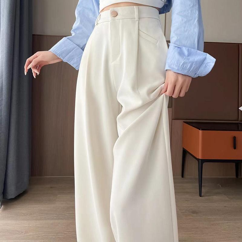 レディース 春夏 スーツ ワイドレッグパンツ ハイウエスト 高級感 ドレープ 細見え ゆったり ストレート カジュアル オフィス 通勤 軽量 伸縮性 4,535円