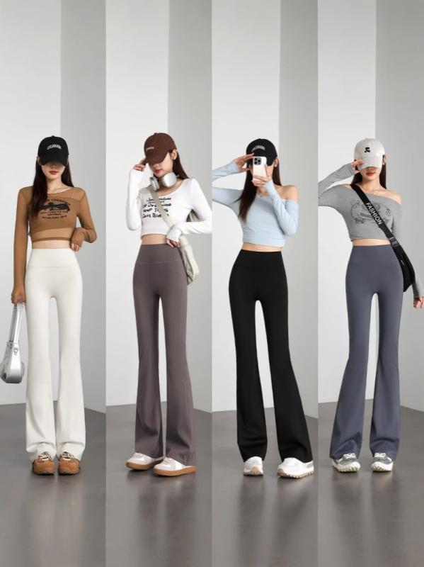 レディース ヨガパンツ ハイウエスト シャークマウス 微フレア 収腹 スリム 春秋 ストレッチ 軽量 吸湿速乾 再生繊維 ブラック グレー ピンク系 通勤用 普段使い アウトドア