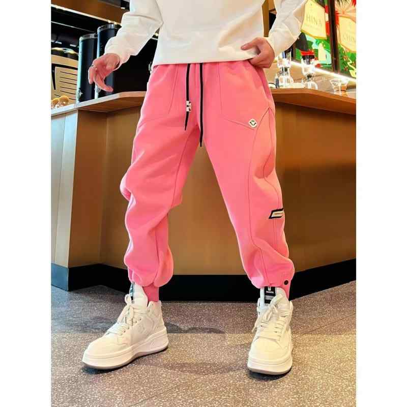 テーパードパンツ 冬 起毛 ゆったりシルエット 立体裁断 シンプル コーディネートしやすい スマイルプリント 個性派 暖か ストレッチ ファッション ボトムス 女性用 普段使い トレンド