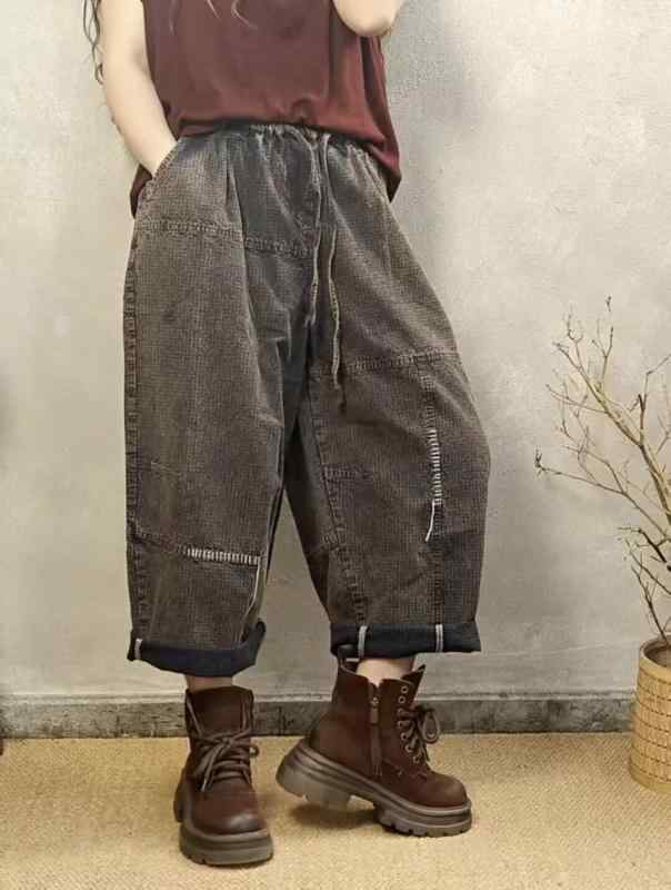 レディース 照合のしるし柄 ゆったり ワイドレッグ ズボン下 春 レトロ  心地好い 普段使い走り 綿織物 原材料 特殊 影ぼうし