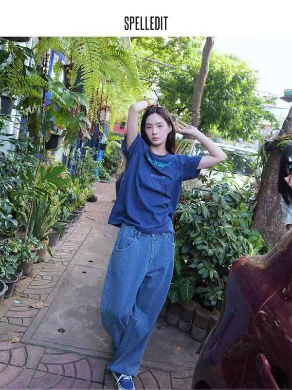 春夏 デニム ワークパンツ ドローコード ストレート レッグ ロング丈 カジュアル 普段使い ユニセックス 軽量 伸縮性