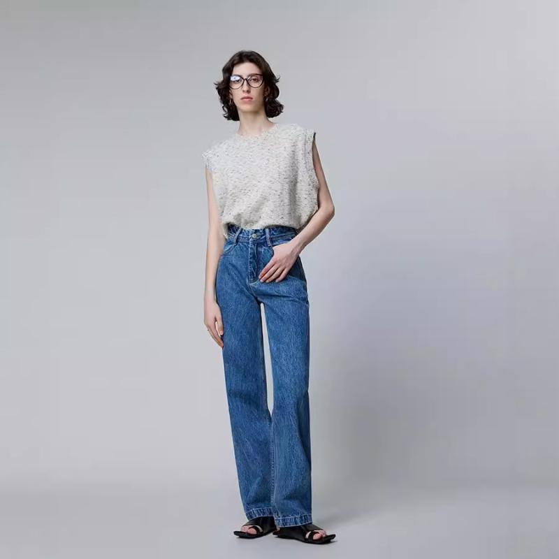 レディース 秋 デニムパンツ ハイウエスト ストレート スタイルアップ 細見え 高級感 厚手デニム生地 ハリのある 脚長効果 通勤 普段使い カジュアル