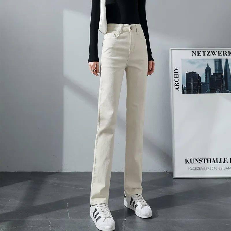 パンツ レディース デニム 伸縮性 オフホワイト ゆったり ストレート スリムフィット スタイルアップ 煙管 春夏 普段使い 軽量 吸湿速乾