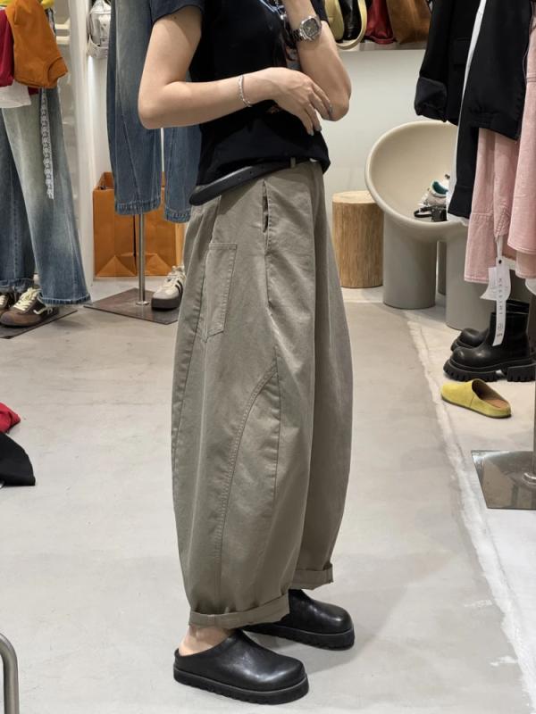 パンツ レディース 夏用 ルーズ カーゴ 9分丈 フレア デザイン コットン 素材 軽量 吸湿速乾 普段使い カジュアル スタイル ワイド シルエット ベージュ グレー ブラック