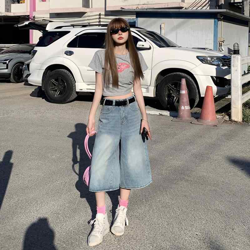レディース デニムパンツ 春夏 ハイウエスト ワイドレッグ ストレート 七分丈 レトロ アメリカンスタイル ゆったり スリム見え コーディネート 簡単 カジュアル 普段使い デニム素材 軽量 伸縮性 4,637円