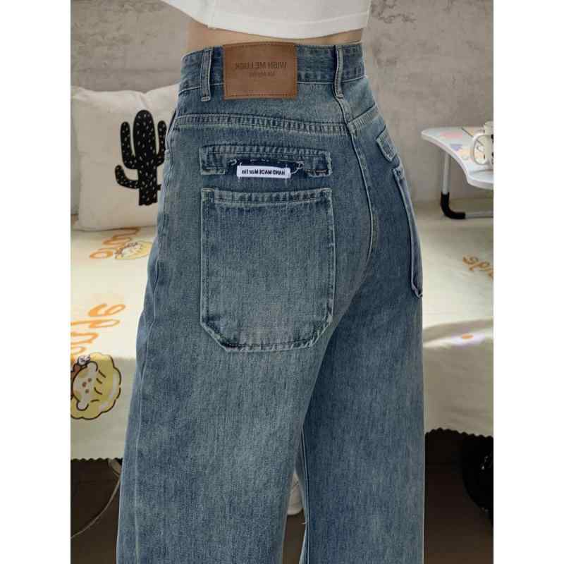 デニムパンツ レディース 秋 レトロ ハイウエスト ワイドレッグ ストレート ルーズ 細見え ロング丈 ゆったり シルエット カジュアル 普段使い