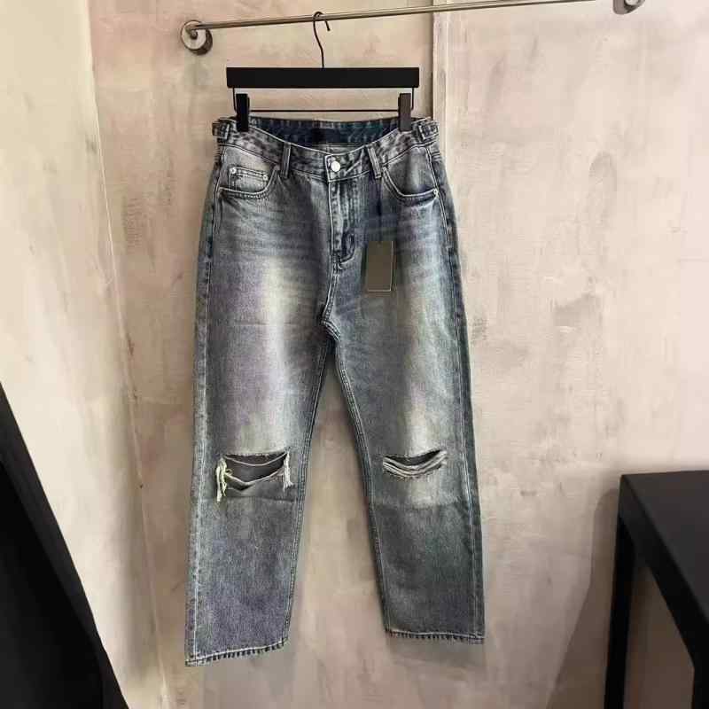 ジーンズズボン下 ユニ一発やる ゆったり ロング 裂け目穴 産業済み ヴィンテージ風 ディストレス デニム ズボン ワイドレッグ 心地よい 普段使い