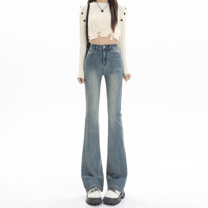 デニムパンツ レディース ストレッチ 春秋 日韓風 スリムフィット 9分丈 フレア ストレート 小柄向け カジュアル 普段使い 軽量 快適 再生繊維 吸湿速乾