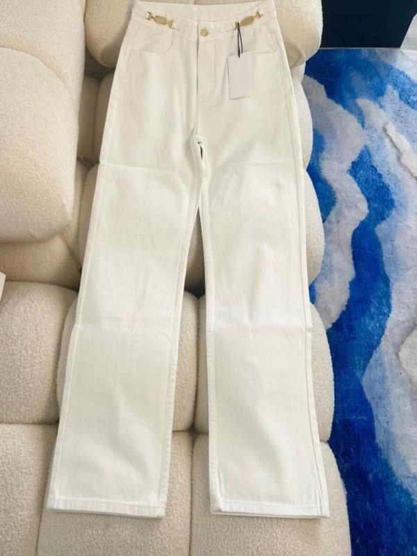 レディース ジーンズ ハイウエスト ホワイト 金属チェーン クラシック デニムパンツ 高級感 ストレッチ 普段使い 軽量 切り替えデザイン